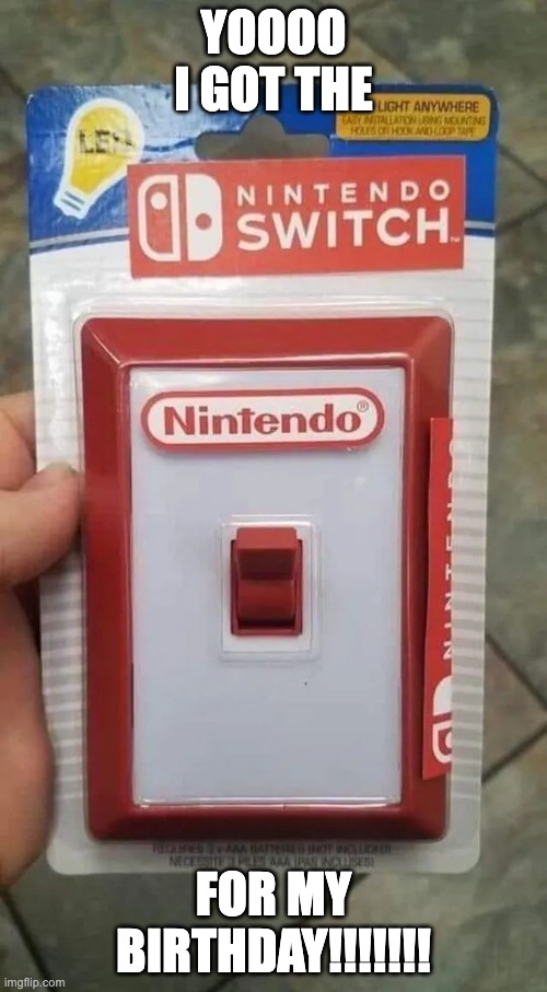 nintendo light switch | yoooo i got the; for my birthday!!!!!!! | image tagged in nintendo switch | made w/ Imgflip meme maker