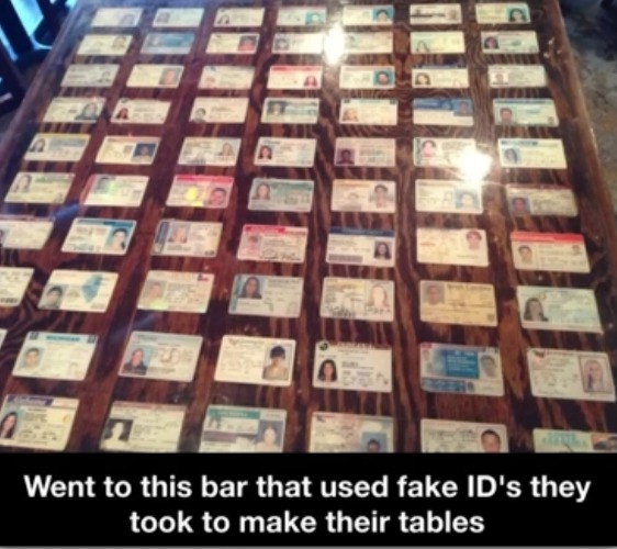 image tagged in bar,identification,id,funny,table,stupid criminals | made w/ Imgflip meme maker