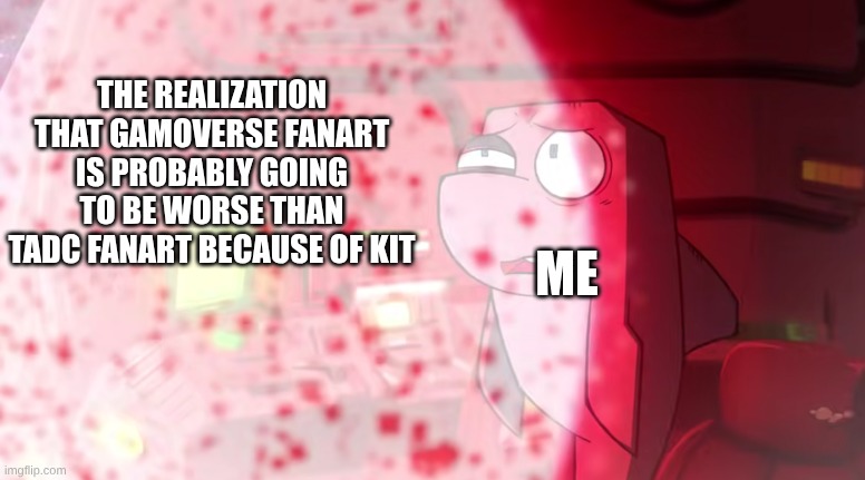 Flappers Staring at Explosion | The Realization that Gamoverse Fanart is probably going to be worse than TADC Fanart because of kit; Me | image tagged in flappers staring at explosion | made w/ Imgflip meme maker