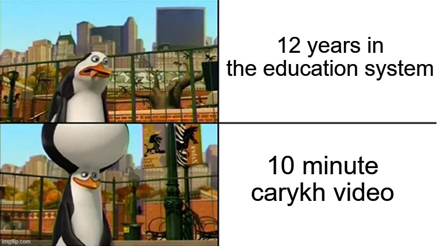 It's much more effective! | 12 years in the education system; 10 minute carykh video | image tagged in big brain penguin | made w/ Imgflip meme maker