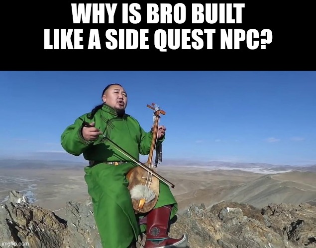 isn't it true? | why is bro built like a side quest npc? | image tagged in memes,funny,image,oh wow are you actually reading these tags | made w/ Imgflip meme maker