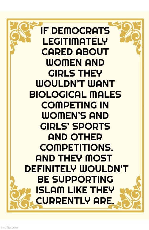 Just like everything else normal, they couldn’t care less | image tagged in political meme,democrats,women and girls,biological men,islam,if they really cared | made w/ Imgflip meme maker