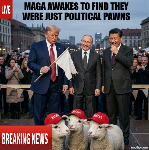 Let me guess, WOKE Liberal Media | maga awakes to find they were just political pawns | image tagged in donald trump,vladimir putin,xi jinping,russia,china,make america great again | made w/ Imgflip meme maker