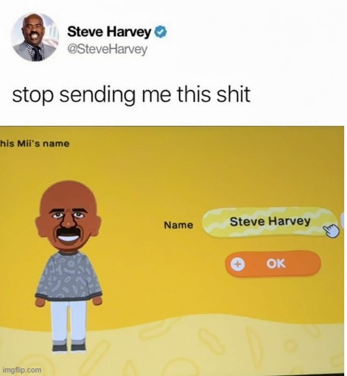 Poor Steve Harvey | image tagged in steve harvey - stop sending me this s t,tomodachi life,nintendo switch,nintendo,steve harvey,lol | made w/ Imgflip meme maker