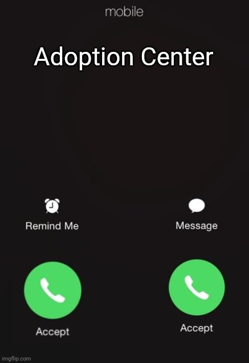 No title | Adoption Center | image tagged in incoming call | made w/ Imgflip meme maker