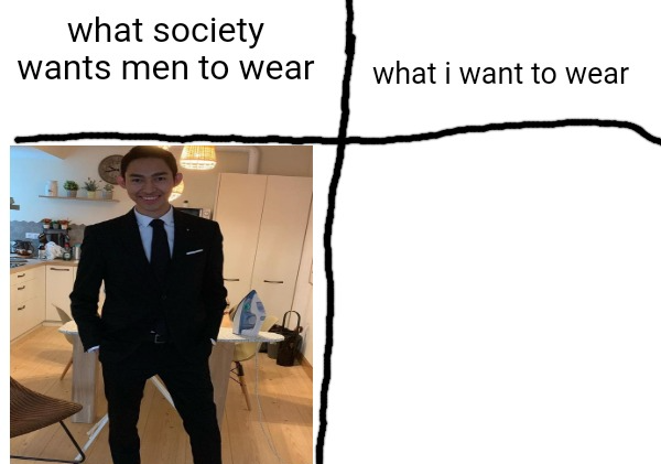 What society wants men to wear vs what i want to wear Blank Meme Template