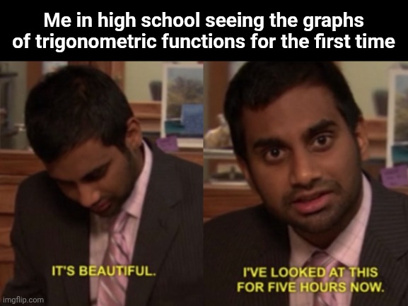 Title | Me in high school seeing the graphs of trigonometric functions for the first time | image tagged in memes,i've looked at this for 5 hours now,mathematics,trigonometry,graphs | made w/ Imgflip meme maker