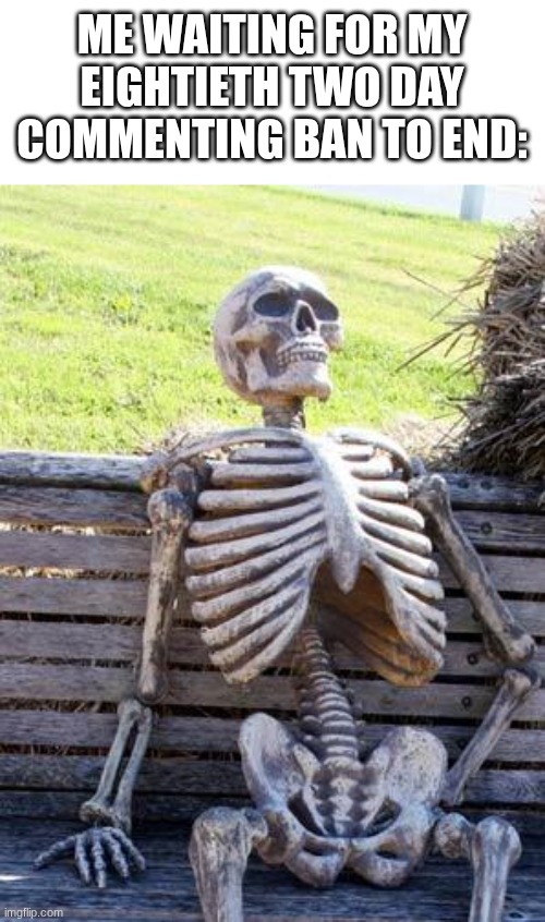brainrotbitch flagged me and immediately did the same thing he flagged me for. The sitewide mods can suck my taint. | Me waiting for my eightieth two day commenting ban to end: | image tagged in memes,waiting skeleton,commenting ban | made w/ Imgflip meme maker