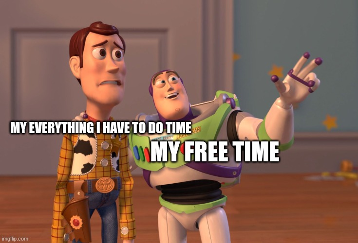 X, X Everywhere Meme | my everything I have to do time; my free time | image tagged in memes,x x everywhere | made w/ Imgflip meme maker