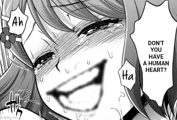 Don't you have a human heart? | image tagged in memes,manga,smug | made w/ Imgflip meme maker