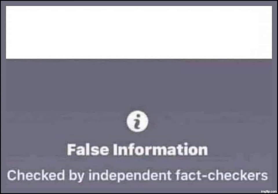 false information checked by independent fact-checkers | image tagged in false information checked by independent fact-checkers | made w/ Imgflip meme maker