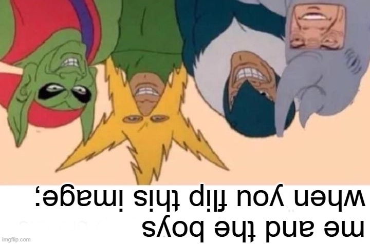 flip this image and downvote it | me and the boys when you flip this image; | image tagged in memes,me and the boys,flip this | made w/ Imgflip meme maker