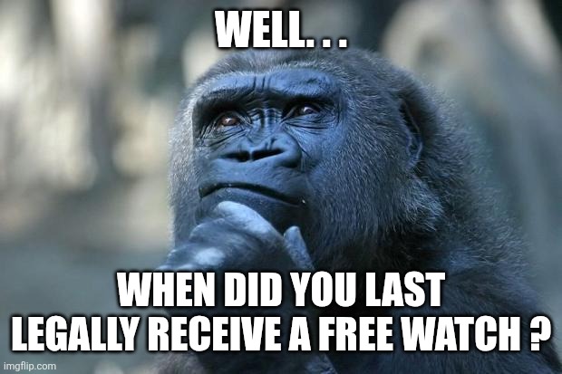 Deep Thoughts | Well. . . When did you last legally receive a free watch ? | image tagged in deep thoughts | made w/ Imgflip meme maker