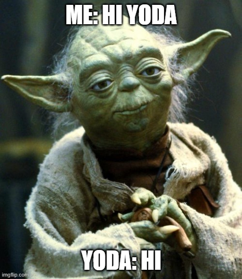 Star Wars Yoda | me: hi yoda; yoda: hi | image tagged in memes,star wars yoda | made w/ Imgflip meme maker