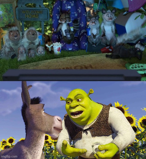 The Over The Hedge Gang Watching Shrek (2001) | image tagged in shrek,over the hedge,dreamworks,deviantart,crossover,memes | made w/ Imgflip meme maker