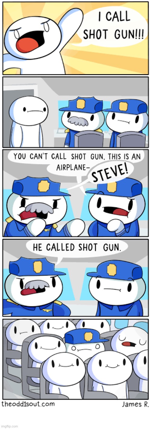 The Odd 1s Out | image tagged in comics,the odd 1s out,airplane,security,i call shotgun,happy | made w/ Imgflip meme maker