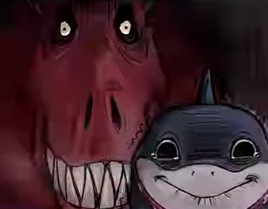 Devil dinosaur behind Jeff the shark Blank Meme Template
