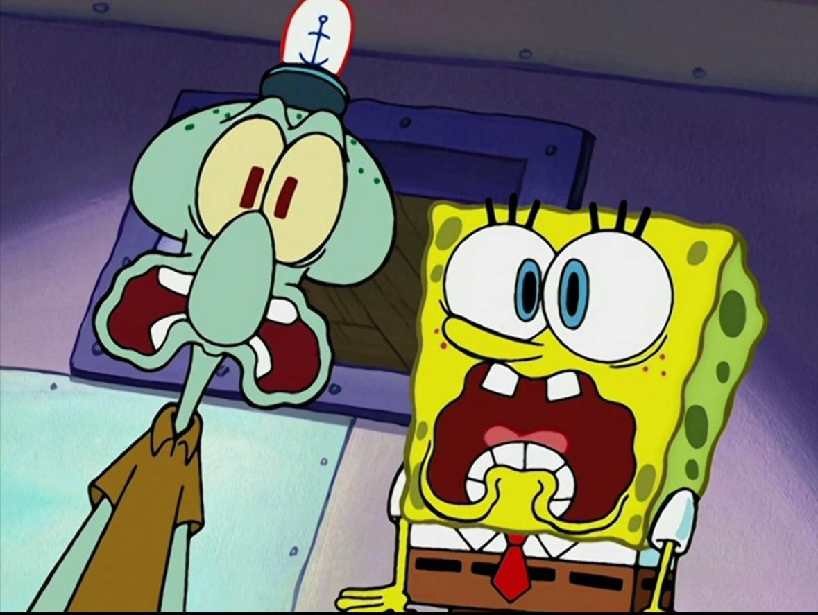 Squidward and SpongeBob scared of the Grinch Blank Meme Template