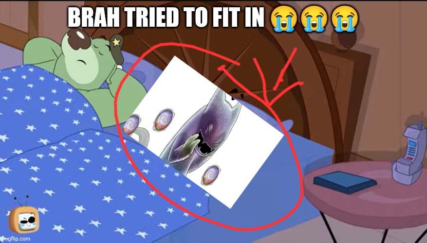 Doggy Don and Colonel sleeping | Brah tried to fit in 😭😭😭 | image tagged in doggy don and colonel sleeping | made w/ Imgflip meme maker