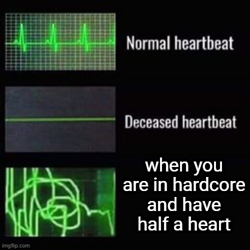 heartbeat rate | when you are in hardcore and have half a heart | image tagged in heartbeat rate | made w/ Imgflip meme maker