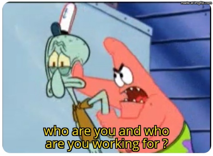 image tagged in who are you and who are you working for | made w/ Imgflip meme maker
