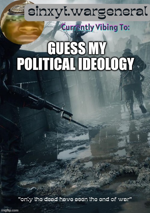 sinxyt.wargeneral announcment template | Guess my political ideology | image tagged in sinxyt wargeneral announcment template | made w/ Imgflip meme maker