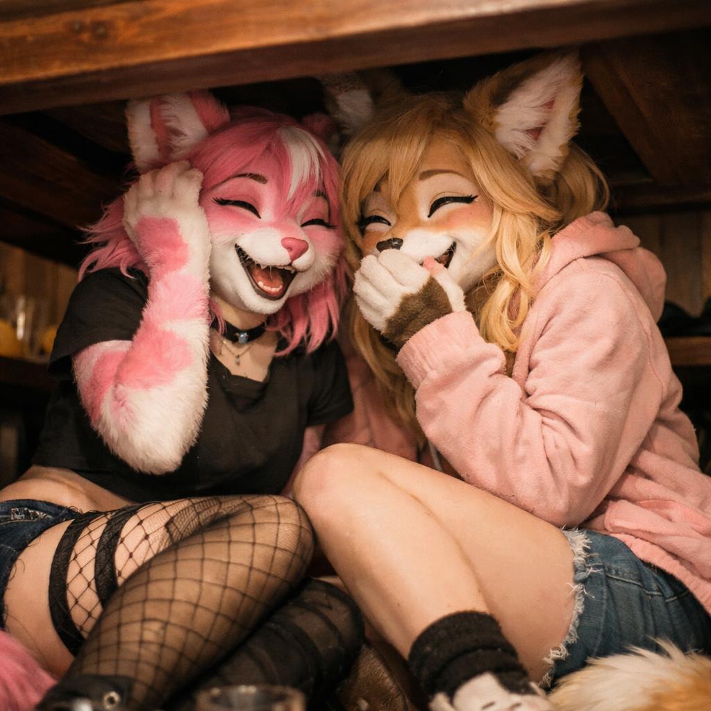 two feminine but boyfurries enjoying themselfs and having a laug Blank Meme Template