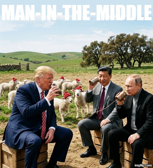 MitM | Man-in-the-Middle | image tagged in donald trump,xi jinping,vladimir putin,cowboy wisdom,inception,cybersecurity | made w/ Imgflip meme maker