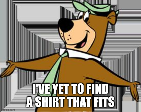 yogi bear | I've yet to find a shirt that fits | image tagged in yogi bear | made w/ Imgflip meme maker