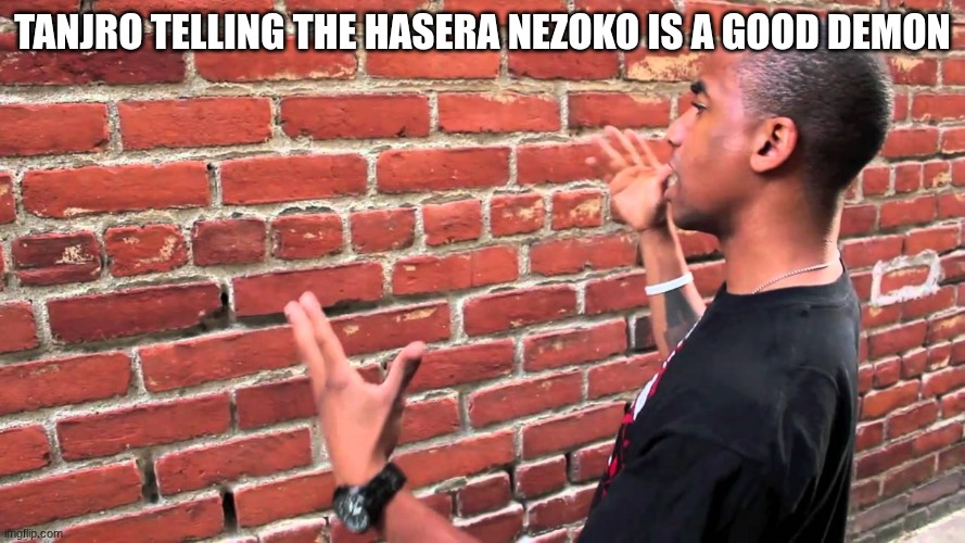 the first hasera meeting was fier | tanjro telling the hasera nezoko is a good demon | image tagged in brick wall,demon slayer | made w/ Imgflip meme maker