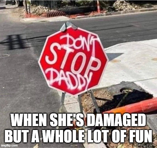 Don't Stop | When she's damaged but a whole lot of fun | image tagged in sex jokes | made w/ Imgflip meme maker