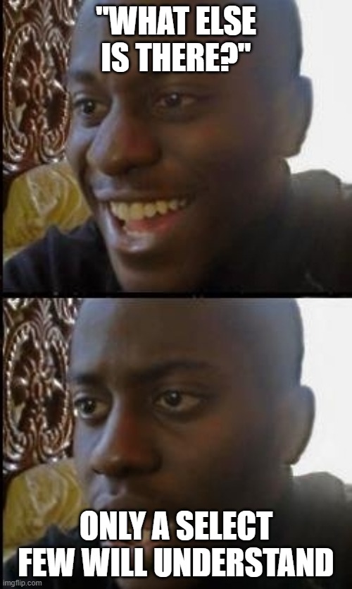 Disappointed black guy | "What else is there?"; only a select few will understand | image tagged in disappointed black guy | made w/ Imgflip meme maker