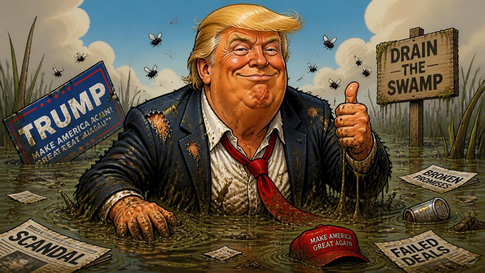 Trump, slush fund, dirty, drain the swamp, corruption, cesspool Blank Meme Template