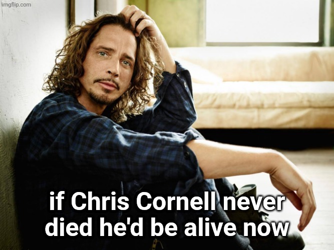 chris cornell | if Chris Cornell never
died he'd be alive now | image tagged in chris cornell | made w/ Imgflip meme maker