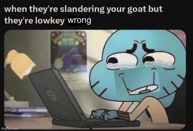 true? | wrong | image tagged in when they are slandering your goat but they lowkey right | made w/ Imgflip meme maker