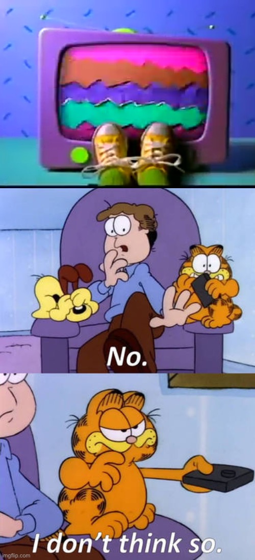 Garfield turns off Barney | image tagged in deviantart,garfield,barney the dinosaur,barney sucks,turn off,cats | made w/ Imgflip meme maker