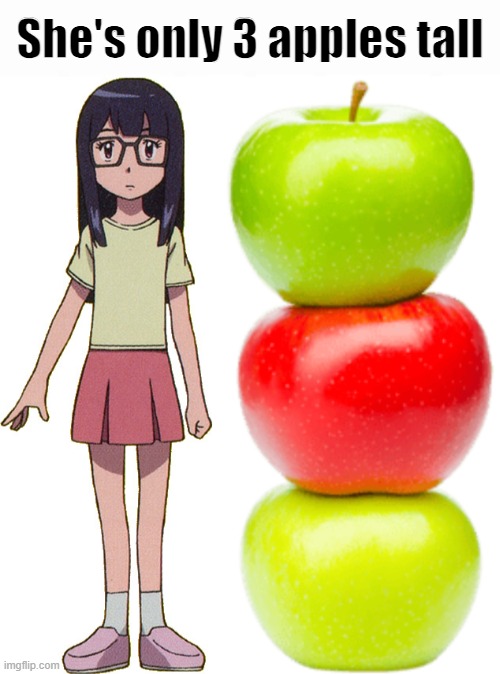 She used to be 3 apples tall... | She's only 3 apples tall | image tagged in digimon,digimon adventure,digimon adventure tri,meiko mochizuki,3 apples tall,anime | made w/ Imgflip meme maker
