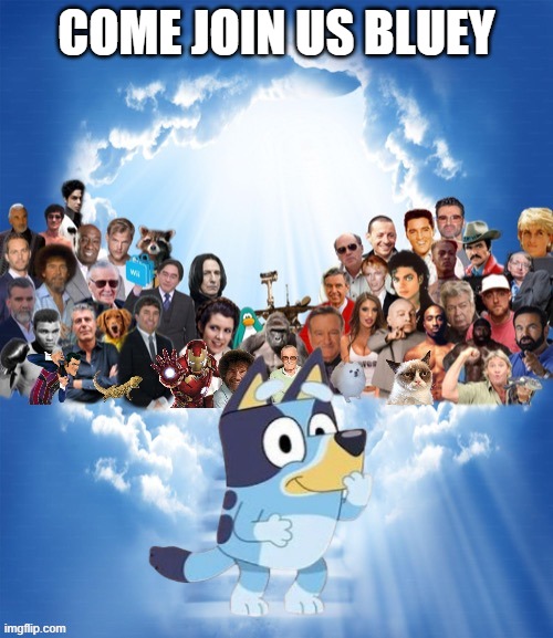 come join us bluey | come join us bluey | image tagged in come join us x,bluey,cartoon,australia,rip,disney plus | made w/ Imgflip meme maker