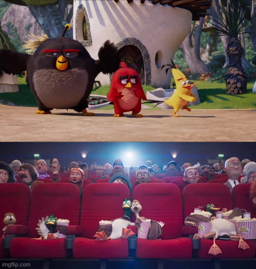The Mallards (Mack, Pam, Dax, Gwen and Uncle Dan) Watching The Angry Birds Movie (2016) | image tagged in the mallards watching what,migration,angry birds,deviantart,crossover,memes | made w/ Imgflip meme maker