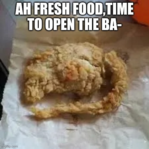 poor bro | ah fresh food,time to open the ba- | image tagged in download_1-1 webp | made w/ Imgflip meme maker