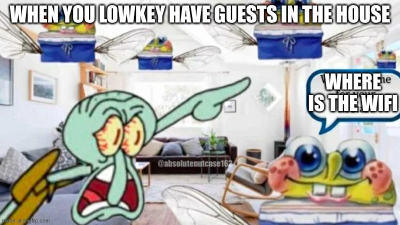 Guests meme | when you lowkey have guests in the house; where is the wifi | image tagged in we have come for your nectar | made w/ Imgflip meme maker