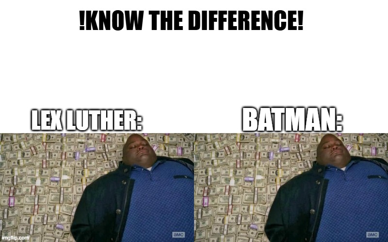 It is important to know the difference :) | !know the difference! Lex Luther:; Batman: | image tagged in blank white template,huell money | made w/ Imgflip meme maker