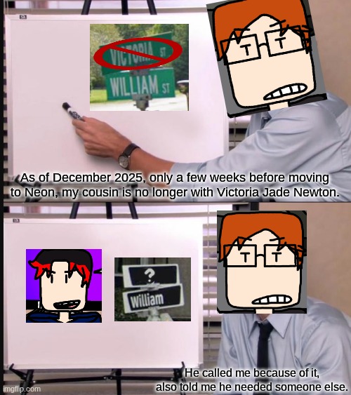 That's why William called MC when William was in the convenience store. | As of December 2025, only a few weeks before moving to Neon, my cousin is no longer with Victoria Jade Newton. He called me because of it, also told me he needed someone else. | image tagged in mc,moscovio may,william,memes | made w/ Imgflip meme maker