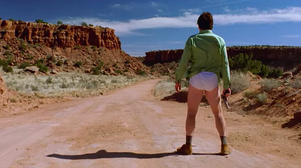 Walter White in underwear with gun Blank Meme Template