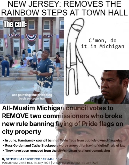 The cult: | image tagged in sweating bullets,cmon do something,woke,identity politics,lgbtq | made w/ Imgflip meme maker