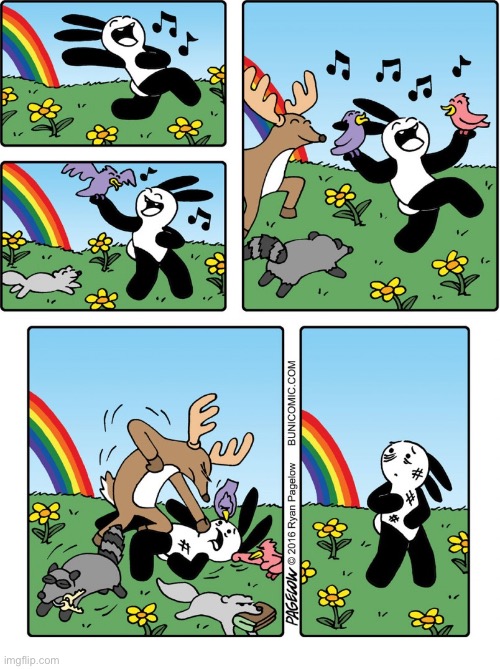 Buni Comics | image tagged in comics,buni comics,animals,rainbow,happy,beat up | made w/ Imgflip meme maker