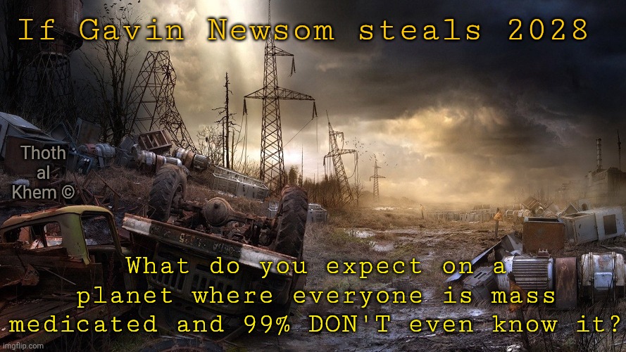 IF NEWSOM BECOMES PRESIDENT | If Gavin Newsom steals 2028; What do you expect on a planet where everyone is mass medicated and 99% DON'T even know it? Thoth al Khem © | image tagged in you are screwed,america is dead then,don't let it happen,get off the fluoride,lowers iq | made w/ Imgflip meme maker