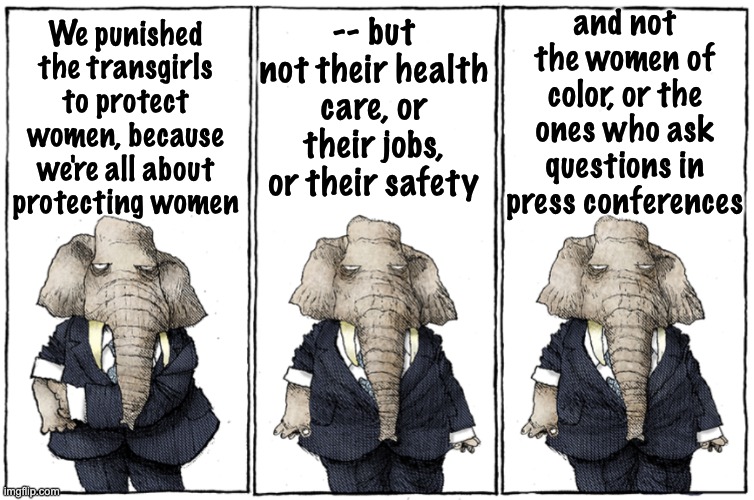 Because Mothers' Day is over, only fathers will be celebrated | and not the women of color, or the ones who ask questions in press conferences; -- but not their health care, or their jobs, or their safety; We punished the transgirls to protect women, because we're all about protecting women | image tagged in gop explanation,sexism,transphobic,racism,idiocracy | made w/ Imgflip meme maker
