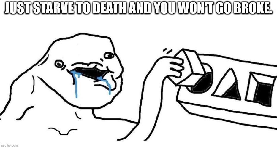 Brainlet blocks | Just starve to death and you won't go broke. | image tagged in brainlet blocks | made w/ Imgflip meme maker