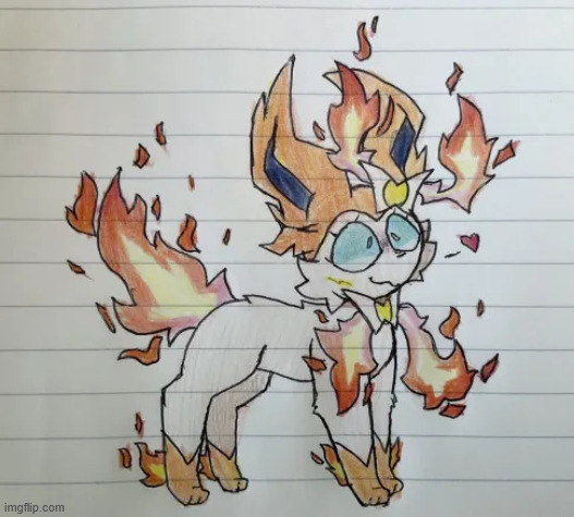 Fire Sylveon! (This art belongs to the talented Trai / @eeaaf, on Youtube) | image tagged in sylveon | made w/ Imgflip meme maker